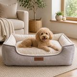 Dreamy Çift Taraflı Iç Minderli, Kaydırmaz Tabanlı, Yıkanabilir Kedi ve Köpek Yatağı (Krem - Çok Renkli