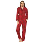 Dreamy Ekoseli Pamuklu Biyeli Uzun Kollu Gömlek Pijama Takımı, Kırmızı, L