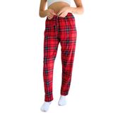 Dreamy Soft Kadife Dokulu Ekose Kareli Süet Pijama Altı Pantolon, Kırmızı, M