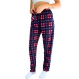 Dreamy Soft Kadife Dokulu Ekose Kareli Süet Pijama Altı Pantolon, Lacivert, L