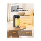 DREO Atom 416 Seramik Isıtıcı – 1500W, 2sn Hızlı Isıtma, 1-12 Saat Zamanlama, 34dB Fısıltı Sessizliği, 5-35 °C Ayarlanabilir Sıcaklık