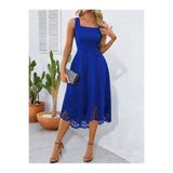 DRESSIFY WOMEN’S FASHION Kadın Askılı Geometrik Yaka çiçek Lazer Kesim Ithal Krep Elbise