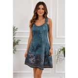 DRESSIFY WOMEN’S FASHION Kadın Askılı V Yaka Kuş Gözü Detaylı Desenli Kısa Süprem Yazlık Elbise