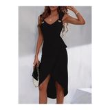 DRESSIFY WOMEN’S FASHION Kadın Askılı V Yaka Kuş Gözü Detaylı Yandan Bağlamalı Midi Viskon Elbise