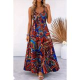 DRESSIFY WOMEN’S FASHION Kadın Askılı V Yakalı Desenli Süprem Elbise, Yazlık-Günlük Rahat Elbise