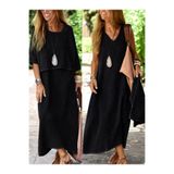 DRESSIFY WOMEN’S FASHION Kadın Askılı V Yakalı Uzun Pera Elbise Ve Kısa Kollu Salaş Bluz Ikili Takım