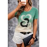 DRESSIFY WOMEN’S FASHION Kadın Kısa Kollu Bisiklet Yaka Kalp Baskılı Süprem Bluz