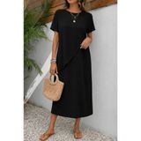 DRESSIFY WOMEN’S FASHION Kadın Kısa Kollu Bisiklet Yakalı önden Asimetrik Kesim Detaylı Uzun Bürümcük Elbise