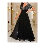 DRESSIFY WOMEN’S FASHION Kadın Kısa Kollu Derin V Yakalı A Kesim Pulpayet Detaylı şifon Nedime Elbis