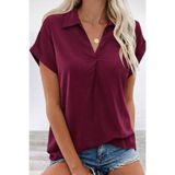 DRESSIFY WOMEN’S FASHION Kadın Kısa Kollu Yakalı Dokuma Viskon Bluz