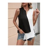 DRESSIFY WOMEN’S FASHION Kadın Kolsuz V Yakalı Blok Renkli Ithal Krep Bluz