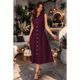 DRESSIFY WOMEN’S FASHION Kadın Kolsuz Yakalı Önden Düğmeli Midi Krep Elbise | Şık ve Zarif Tasarım (KEMERSİZ)