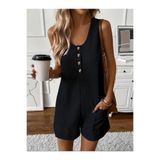 DRESSIFY WOMEN’S FASHION Kadın Omuz Askılı önden Düğmeli Waffle Kısa Tulum