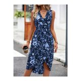 DRESSIFY WOMEN’S FASHION Kadın Sıfır Kol Kruvaze Yaka önden çapraz Kesim Detaylı Desenlisüprem Elbise
