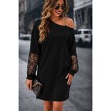 DRESSIFY WOMEN’S FASHION Kadın Uzun Kollu Tek Omuzu Açık Zincir Detaylı Kısa Modal Elbise