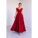 DRESSIFY WOMEN’S FASHION Kadın Yakası Omuzları Açık Kruvaze Yaka Belden Oturtmalı Uzun Krep Elbise, Özel Gün, Mezuniyet, Düğün-Davetler İçin