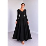 DRESSIFY WOMEN’S FASHION Kadın Yakası Uzun Kollu Kruvaze Yaka Belden Oturtmalı Uzun Krep Abiye Elbise, Özel Gün, Mezuniyet, D