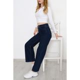 dressmix Power Likralı Kadın Lacivert Yüksek Bel Salaş Paça Denim Kot Pantolon (Tam kalıptır)