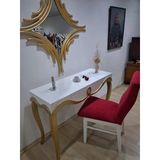 Dresuar Cnc Kabartma 90661 Model Aynalı Ahşap Sandalye Ayak Parlak Beyaz Gold Renk
