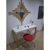 Dresuar Cnc Kabartma 90662 Model Aynalı Demir Sandalye Ayak Parlak Beyaz Gold Renk