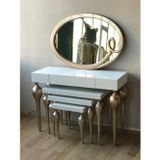 Dresuar-Tombu 18217 Zigon İmza Oval ayna Kayın MDF ayak Tabla Gold-Beyaz