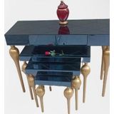 Dresuar-Zigon 12617 Takım Tombul Model Kayın Ayak Füme Cam Kaplama Tabla Gold