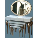 Dresuar-Zigon ST 18186 Tombul İmza Oval ayna Kayın MDF ayak Tabla Gold Beyaz