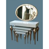 Dresuar-Zigon St 18186 Tombul Imza Oval Ayna Kayin Mdf Ayak Tabla Goldbeyaz Uyum