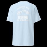 Drinking Wine And Hiking Pines Doğa Yürüyüşü Baskılı Unisex Pamuklu Tişört - 2XL - Bebek Mavisi