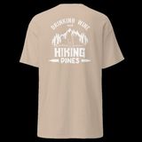 Drinking Wine And Hiking Pines Doğa Yürüyüşü Baskılı Unisex Pamuklu Tişört - 2XL - Camel