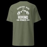 Drinking Wine And Hiking Pines Doğa Yürüyüşü Baskılı Unisex Pamuklu Tişört - 2XL - Haki