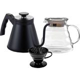 Drip Kettle Siyah 1200ML + Kahve Dükkanı Demleme Sürahisi 600 ml + Kahve Dükkanı Epinox V60 Dripper Seramik Siyah