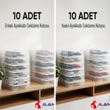 Dripon 20'li Set 10 Erkek-10 Kadın Şeffaf Ayakkabı Saklama Kutusu-Havakanallı-Ayakkabı Düzenliyici - RENK- ŞEFFAF