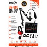 DRİTON BM-800 + V8 SES KARTI GRİ PODCAST TİKTOK YOUTUBE YAYINCI CONDENSER MİKROFON VE SES KARTI SET