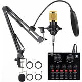 Driton BM-800 + V8 Ses Kartı Sarı Podcast Tiktok Youtube Yayıncı Condenser Mikrofon ve Ses Kartı Set