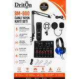 DRİTON Bm-800 + V8 Ses Karti Siyah Podcast Tiktok Youtube Yayinci Condenser Mikrofon Ve Ses Kart Set
