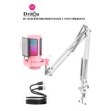 DRİTON Driton Youtuber Mikrofon Mv-6s PEMBE Rgb Usb Oyuncu Yayıncı Ve Podcast Condenser Mikrofon Seti