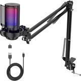 Driton Youtuber Mikrofon Mv-6s Siyah Rgb USB Oyuncu Yayıncı ve Podcast Condenser Mikrofon Seti