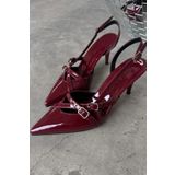 DRK FASHİON Kadın Bordo Rugan Toka Detaylı Ince Topuklu Stiletto Ayakkabı Nope
