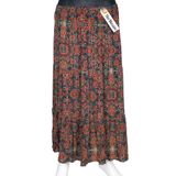 DRMC OUTWEAR Hesna Kadın Olcay Yazlık Dokuma Viskon 3 Kat Etnik Lacivert Etek