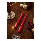 DRN Kırmızı Renkli Spiral, Burgulu Pinterest Model Şamdan Mum 2' li Set