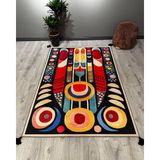 Drom Makinede Yıkanabilir Kaymaz Tabanlı Halı Multy Soyut Desenli Saçaklı Kilim - 80 x 150 cm - Çok Renkli