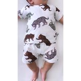 Drop Kids Bebek Pijama Takımı Kısakol Şort Kaplan Desen %100 Pamuk Yenidoğan Çocuk Pijama - Kahve - Beyaz - 6 - 9 Ay