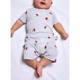 Drop Kids Bebek Pijama Takımı Kısakol Şort Kiraz Desen Baskılı Grimelanj Yenidoğan Çocuk Pijama - Gri - Kırmızı - 6 - 9 Ay