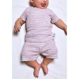 Drop Kids Bebek Pijama Takımı Kısakol Şort Pembe Çizgi Desen Baskılı Grimelanj Yenidoğan Çocuk Pijama - Pembe - Gri - 6 - 9 Ay