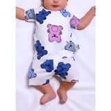 Drop Kids Bebek Pijama Takımı Kısakol Şort Pembe Renkli Ayıcık Desen Pamuk Çocuk Pijama - Mavi - Pembe - 6 - 9 Ay