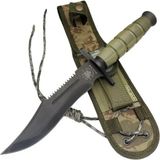 Drop Tedarik 0698 Haki Komando Bıçağı 30CM - Testere Detaylı, Oluklu, Kılıflı