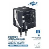 Drop Tedarik Gan+ Pd 40W Hızlı Şarj Adaptörü Çoklu Çıkış Usb-C Lightning Kablolu Hızlı Şarj Cihazı Ev Ofis Uyumlu Siyah - Şarj Aleti