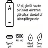 Drop Tedarik Type-C Şarjlı 2800MWH 1.5V Şarj Edilebilir 2’li Aa5 Kalın Pil - Lityum Iyon Batarya