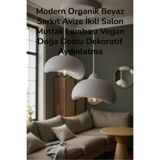 Dropcek eticaret İkili Beyaz Beton Görünümlü Modern Sarkıt Avize, Vegan, Toz Tutmayan Salon, Oturma odası